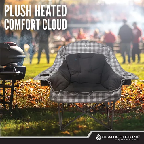 Miniatura 8 de Silla de camping con calefacción de forro polar Black Sierra para adultos, asiento exterior extra grande con acolchado suave, soporta 400 libras