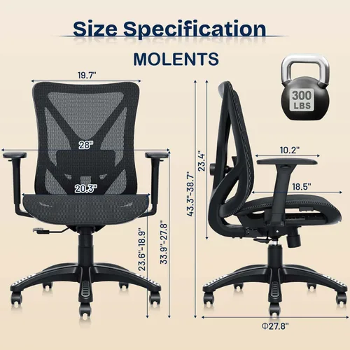 Miniatura 3 de Silla de oficina ergonómica, sillas de escritorio de malla para computadora con soporte lumbar ajustable, reposabrazos 3D, función de inclinación