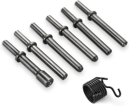 Paquete de 7 herramientas de martillo de remache de aire, juego de remaches neumáticos con 6 puntas resistentes y resorte, acero al carbono tratado