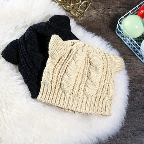Miniatura 5 de SATINIOR Lindo gorro de punto con orejas de gato, gorro de punto de invierno para mujeres y niñas