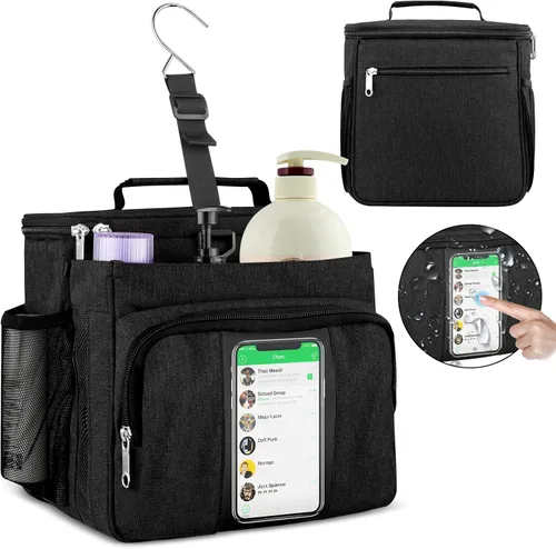 Miniatura 11 de Bukere Bolsa de ducha portátil para dormitorio universitario, compartimiento separado, gran capacidad, base de malla de secado rápido, bolsa de baño