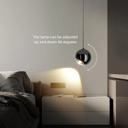 Miniatura 2 de ziidoo Lámpara colgante moderna negra con forma de globo, rotación de 90 grados arbitrariamente ajustable, electrochapada, lámpara colgante