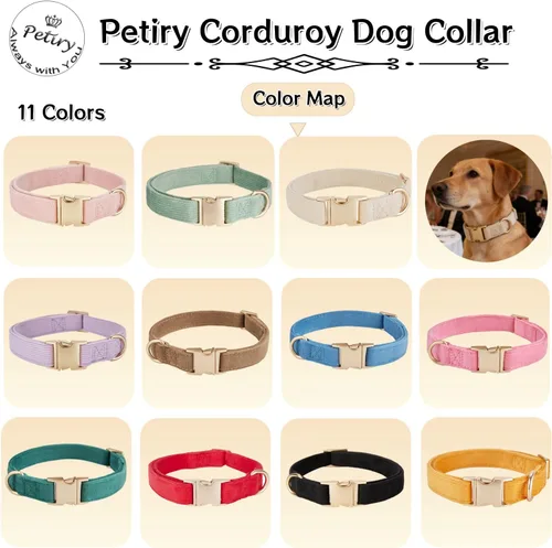 Miniatura 7 de Collar de perro de corduroy suave con hebilla de metal de alta calidad, para perros medianos. (Blanco, Mediano: 12-19")