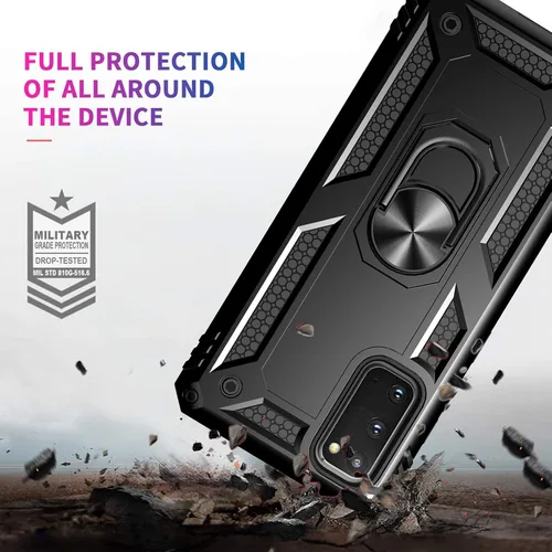 Miniatura 6 de Androgate Funda para Samsung Galaxy S20 FE con protectores de pantalla de cristal, soporte de anillo de metal de grado militar con soporte de Negro