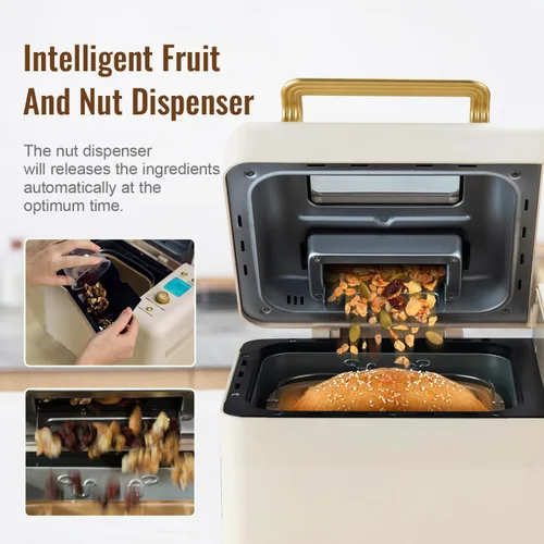 Miniatura 8 de Neretva Máquina para hacer pan, máquina para hacer pan 15 en 1 de 2.2 libras, máquina para hacer pan con doble calentador con dispensador automático
