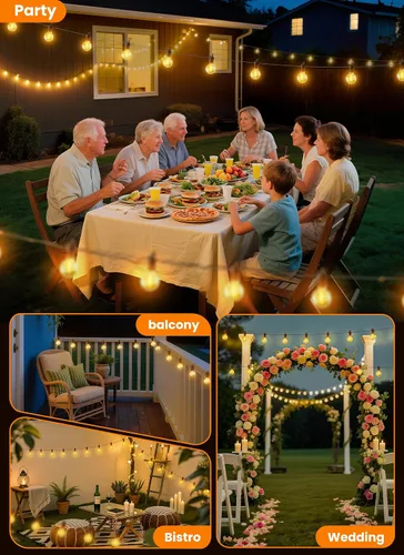 Miniatura 5 de Guirnalda de luces para exteriores, 25 pies, 12 bombillas LED, IP65, impermeable, conectable, G40, luz de patio exterior para patio trasero, porche