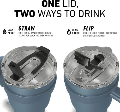 Miniatura 3 de Hydrapeak Roadster - Botella de agua de acero inoxidable de 40 onzas con aislamiento al vacío de doble pared con asa y tapa con popote 2 en 1
