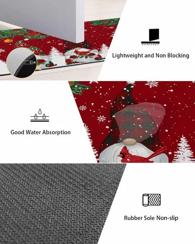 Miniatura 3 de Tapete de baño de gnomos de Navidad para bañera, tapete antideslizante de secado rápido y absorbente, tierra de diatomeas, fregadero de ducha