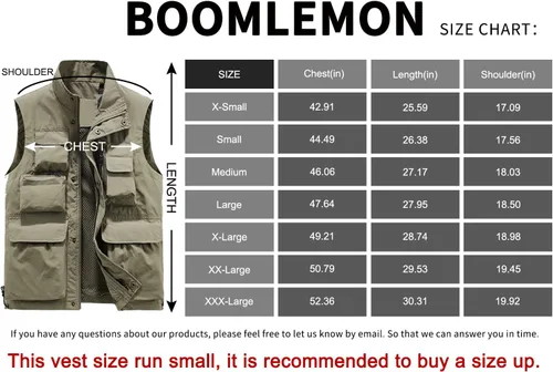 Miniatura 5 de BOOMLEMON Chaleco casual de trabajo al aire libre para hombre, chaleco de tiro para pesca de safari, chaqueta ligera de viaje con múltiples bolsillos