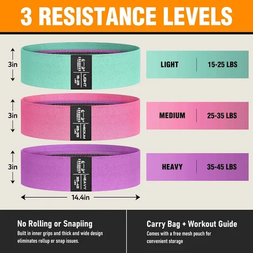 Miniatura 3 de Bandas de resistencia de tela para entrenar - Bandas de ejercicio para mujeres y hombres, bandas de trasero para piernas y glúteos, yoga, pilates