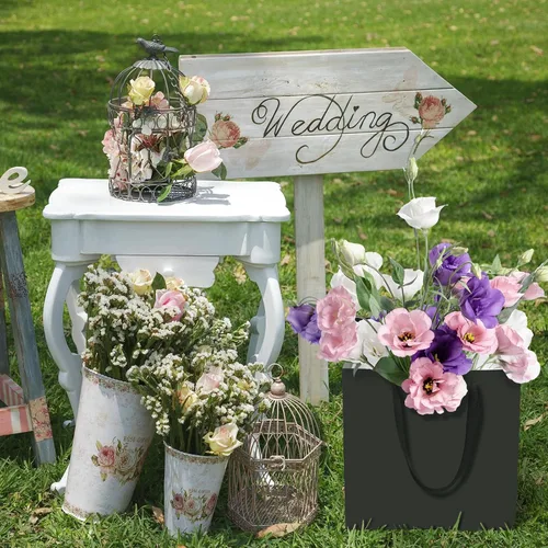 Miniatura 4 de Tenceur Paquete de 50 bolsas de regalo negras con asas de 10 x 10 x 10 pulgadas, bolsas de papel de regalo cuadradas reutilizables para regalos