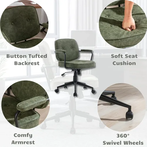 Miniatura 4 de HEAH-YO Juego de 1 sillas de escritorio modernas sin brazos, silla giratoria para computadora con ruedas y reposabrazos, silla de oficina ajustable