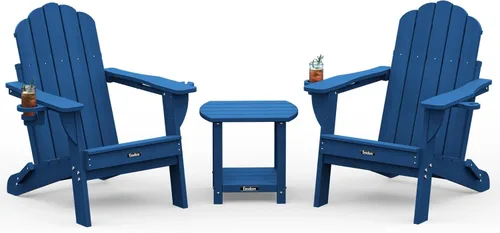 Miniatura 44 de Silla Adirondack plegable, silla Adirondack de HDPE con 2 soportes para tazas, sillas para fogatas al aire libre de fácil montaje para patio