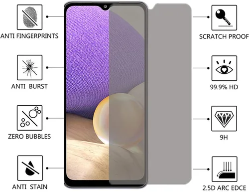 Miniatura 4 de Protector de pantalla de privacidad antiespía, paquete de 2 películas de vidrio templado antiespía sin burbujas para Samsung Galaxy A32 5G / A12