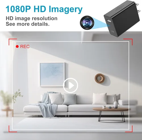 Miniatura 2 de NJINALW Cámara de carga inteligente inalámbrica, mini cámara WiFi HD 1080P con visión nocturna, diseño de doble puerto (USB + tipo C) - Micro cámara