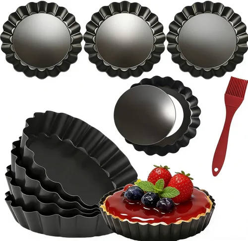 Miniatura 10 de DATANYA Mini Sartenes para Tartas con Fondo Extraíble de 3 Pulgadas, Molde para Tartas de Quiche de Acero al Carbono Antiadherente de 0.8 Pulgadas