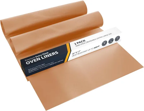 Revestimientos de horno para la parte inferior del horno - Paquete de 2 alfombrillas grandes de servicio pesado, 17"x25" antiadherentes Cobre