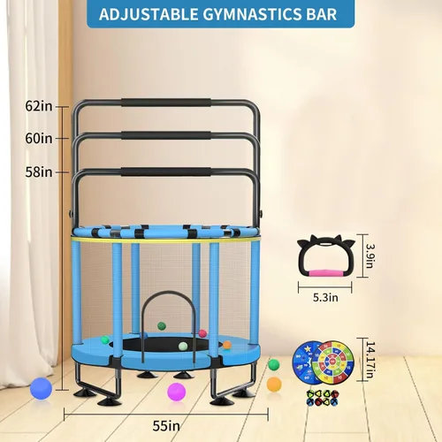 Miniatura 3 de Trampolín para niños, cama elástica completa antioxidante de 440 libras para interiores y exteriores con red, trampolín ajustable de 55 pulgadas