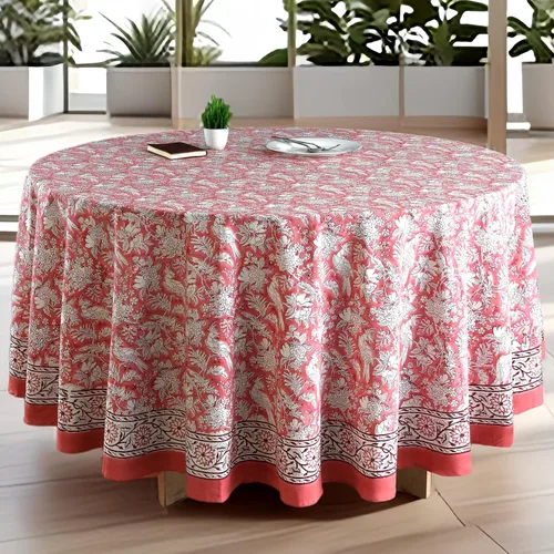 Miniatura 20 de CPC Mantel redondo - Mantel de algodón con estampado de bloques indios - Mantel de algodón impreso a mano y lavable - Primavera/Verano, mantel