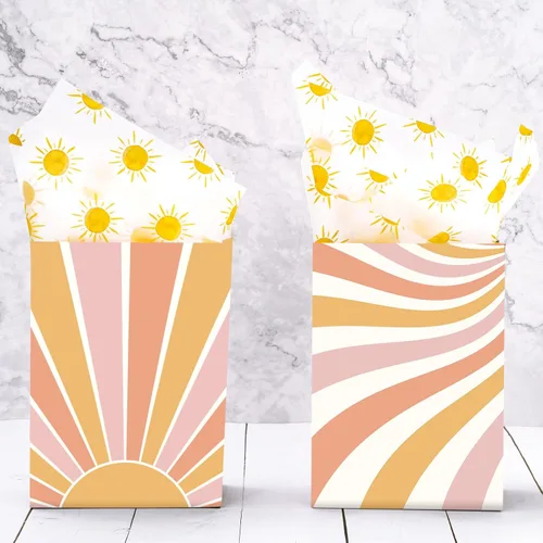 Miniatura 7 de Whaline 100 hojas de papel de seda bohemio con sol amarillo, papel de regalo para el primer viaje alrededor del sol, papel de arte para manualidades