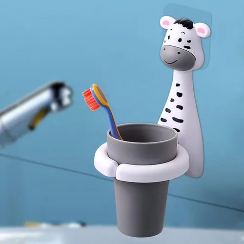SooGree Soporte para cepillos de dientes para niños, portavasos de dientes de animales, montado en la pared, juego de almacenamiento de pasta de
