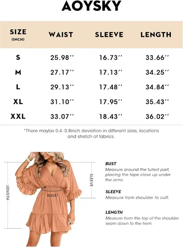 Miniatura 6 de Aoysky Vestidos casuales con cuello en V para mujer, de verano, holgado, cintura alta, volantes, plisado, lindo vestido corto