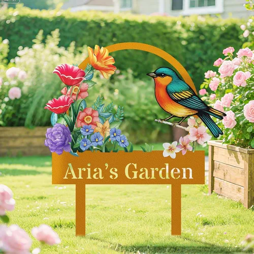 Miniatura 5 de Letreros de jardín personalizados con estacas, arte de metal personalizable con estaca de patio, decoración colorida de jardín de colibrí