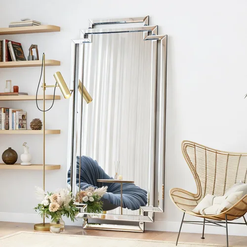 Miniatura 12 de Espejo decorativo para decoración de pared, elegante espejo de sala de estar de 24 x 36 pulgadas con piezas de vidrio y borde biselado, moderno
