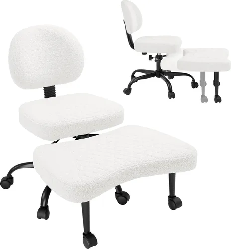 Miniatura 7 de GUNJI Silla de oficina ergonómica para piernas cruzadas, silla de meditación con ruedas y giro de 360°, silla ADHD con reposapiés, soporte lumbar