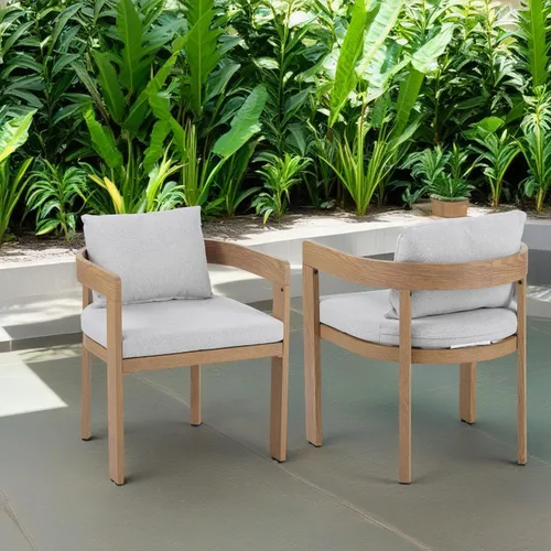 Miniatura 11 de GDFStudio Juego de 2 sillas de comedor de aluminio con cojín beige, asiento moderno para exteriores, interiores, patio trasero, piscina, balcón, 300