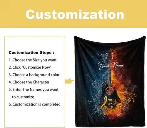 Miniatura 2 de Jekeno Regalos personalizados de guitarra para mujeres y hombres, impresión de manta de guitarra, manta personalizada con nombre, mantas de franela