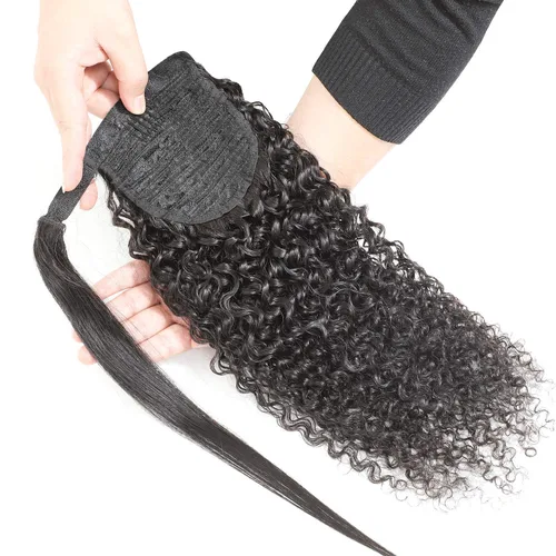 Miniatura 4 de Extensiones de cabello humano Yaki Afro Kinky rizado cola de caballo con cordón, cabello humano de color natural con clip, cola de caballo rizado