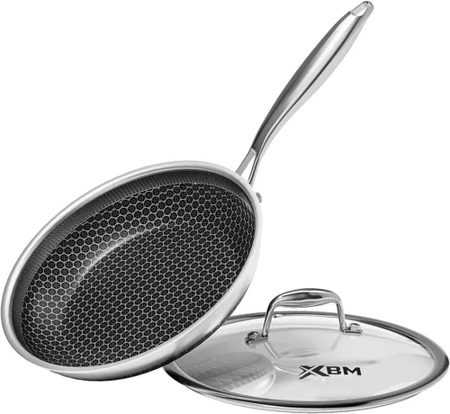 Miniatura 9 de Sartén antiadherente con tapa de 7 pulgadas, sartén de acero inoxidable duradera, compatible con placa de inducción, sin PFOA, a prueba de arañazos