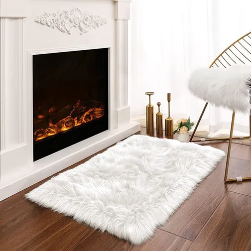 Miniatura 19 de Latepis - Tapete rectangular de piel sintética tipo lana de oveja suave, esponjosa y lavable para sala de estar, dormitorio, sala de juegos o Blanco