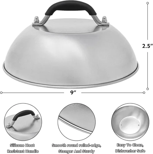 Miniatura 2 de HULISEN Cúpula para derretir queso y prensa para hamburguesas aplastadas, prensa de parrilla de 6.2" con tapa para rociar de 9", aplastador