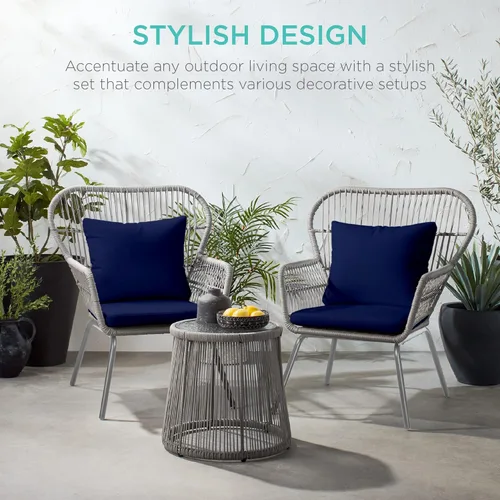 Miniatura 6 de Best Choice Products Juego de 3 piezas para conversación de patio, muebles de mimbre para todo tipo de clima para porche, patio trasero con 2 sillas