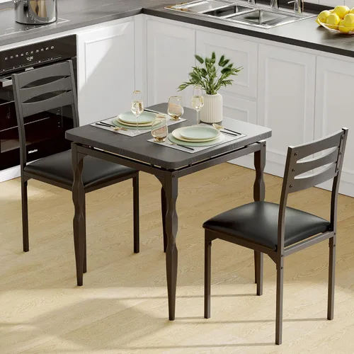 IDEALHOUSE Juego de mesa de comedor de 3 piezas, juego de 2 mesas de comedor y sillas con patas en espiral, juego de comedor para 2, adecuado para