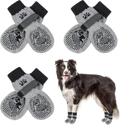 Miniatura 46 de SCENEREAL 6 piezas de calcetines antideslizantes para perros para prevenir lamido de patas para pavimento caliente/frío, calcetines de agarre