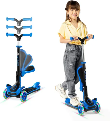Scooter de 3 ruedas para niños con asiento plegable, altura ajustable del manubrio, juguete de paseo inclinado para conducir para niños a partir de