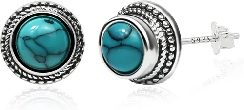 Miniatura 14 de Tibetan Turquoise Earrings 925 Sterling Silver Post Stud Boho Gemstone Hypoallergenic Handmade Earrings for Women Trendy Fashion