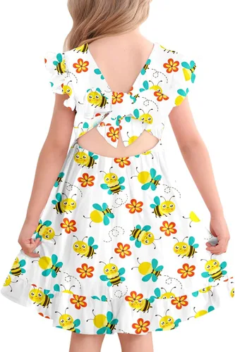 Miniatura 16 de Yousie Vestido de verano para niña pequeña, con volantes, lazo en la espalda, espalda descubierta, vestido de verano para fiesta