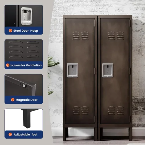 Miniatura 4 de Yizosh Taquilla de metal con 1 puerta con cerradura, armario de almacenamiento industrial de acero negro, 55.1 pulgadas de largo x 15 pulgadas