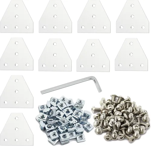 Miniatura 8 de 10 placas de soporte de esquina negras serie 2020 de 5 agujeros en forma de L con 50 tuercas M5 T + 50 tornillos M5 x 0.315 in + 1 llave para ranura