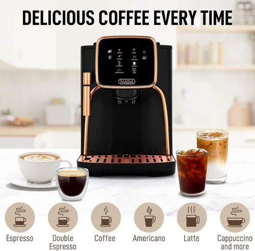 Miniatura 7 de Zulay Kitchen Magia - Máquina automática de café expreso, clásica, cobre negro, cafetera súper automática con molinillo integrado, varita de vapor