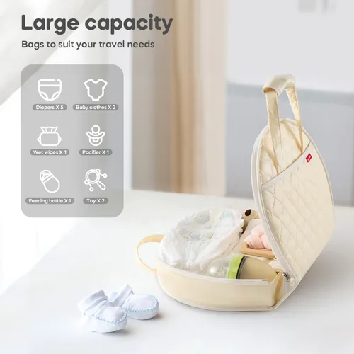 Miniatura 4 de Cambiador de pañales de cuero impermeable portátil compacto para bolsa de pañales de viaje, fácil de limpiar, bebé recién nacido, beige