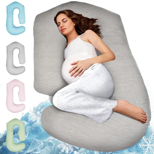 Miniatura 18 de PILLANI Almohadas de embarazo para dormir - Almohada de cuerpo completo en forma de V C U con funda extraíble, almohada de maternidad refrescante