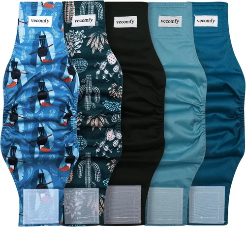 Miniatura 9 de Vecomfy Bandas para el vientre para perros machos (paquete de 5), pañales para perros pequeños lavables y reutilizables a prueba de fugas, envoltura