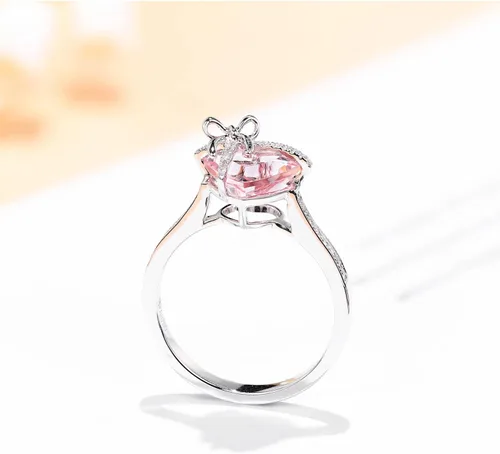 Miniatura 4 de Delicado anillo de plata 925 rosa con forma de corazón de circón para mujer, anillo de compromiso de aniversario, boda, anillos de promesa, anillo