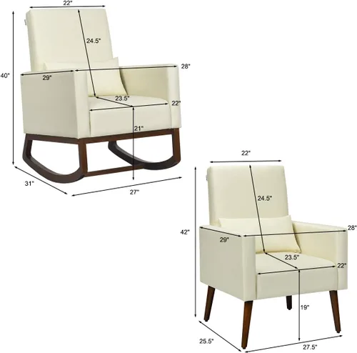 Miniatura 3 de Giantex Mecedora de tela con respaldo alto y almohada para la cintura, de madera, cónica y mecedora de dos patas, silla tapizada multifuncional