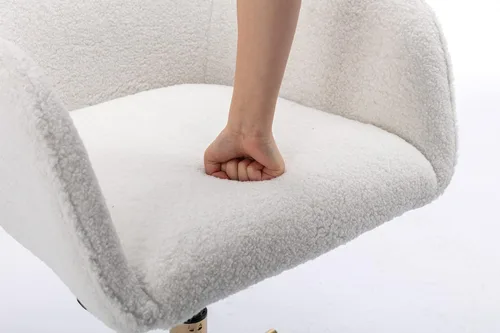 Miniatura 9 de Silla de escritorio esponjosa, silla de tocador de piel sintética blanca, silla giratoria de oficina para niñas y mujeres, altura ajustable, lindas